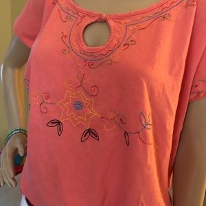 Orange cotton top with embroidery design bright